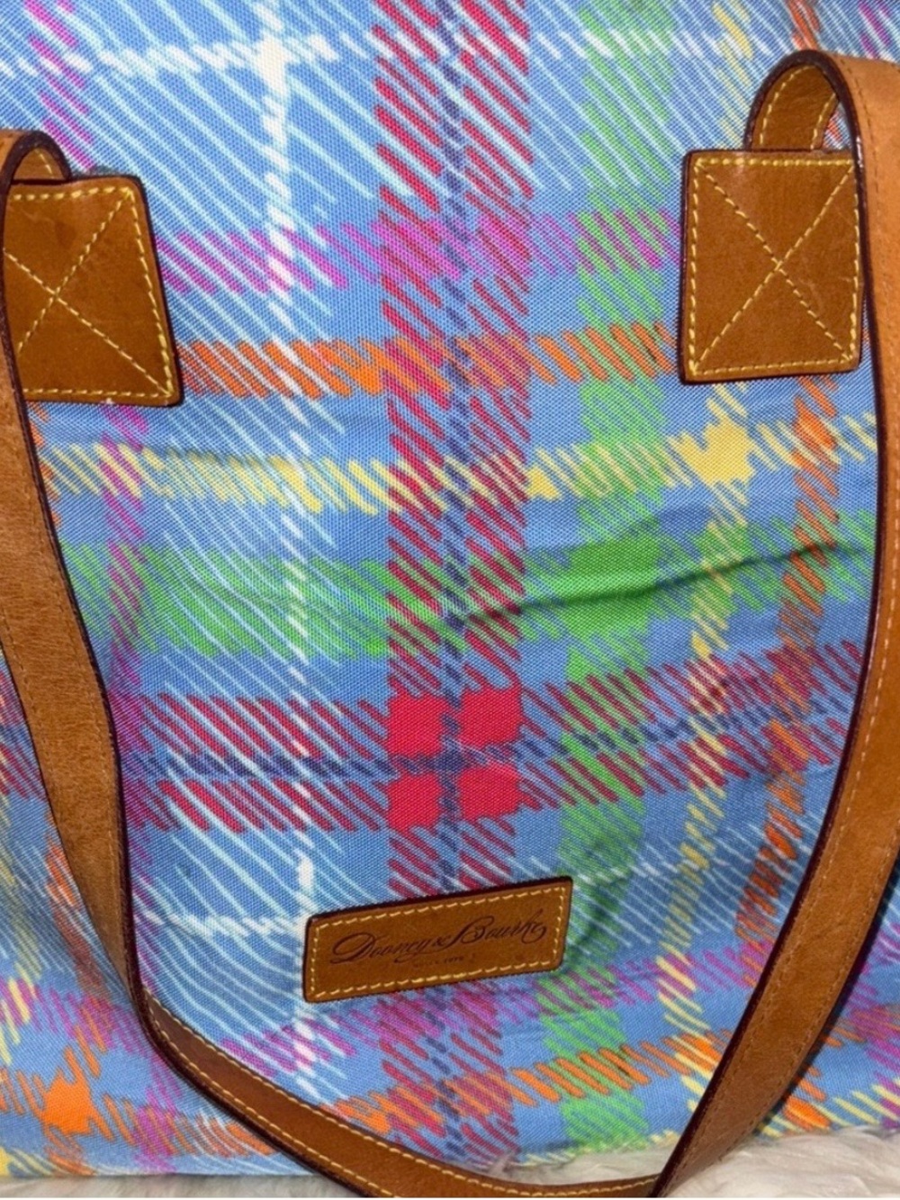 Dooney & Bourke Multicolor Plaid Tote with Tan Trim